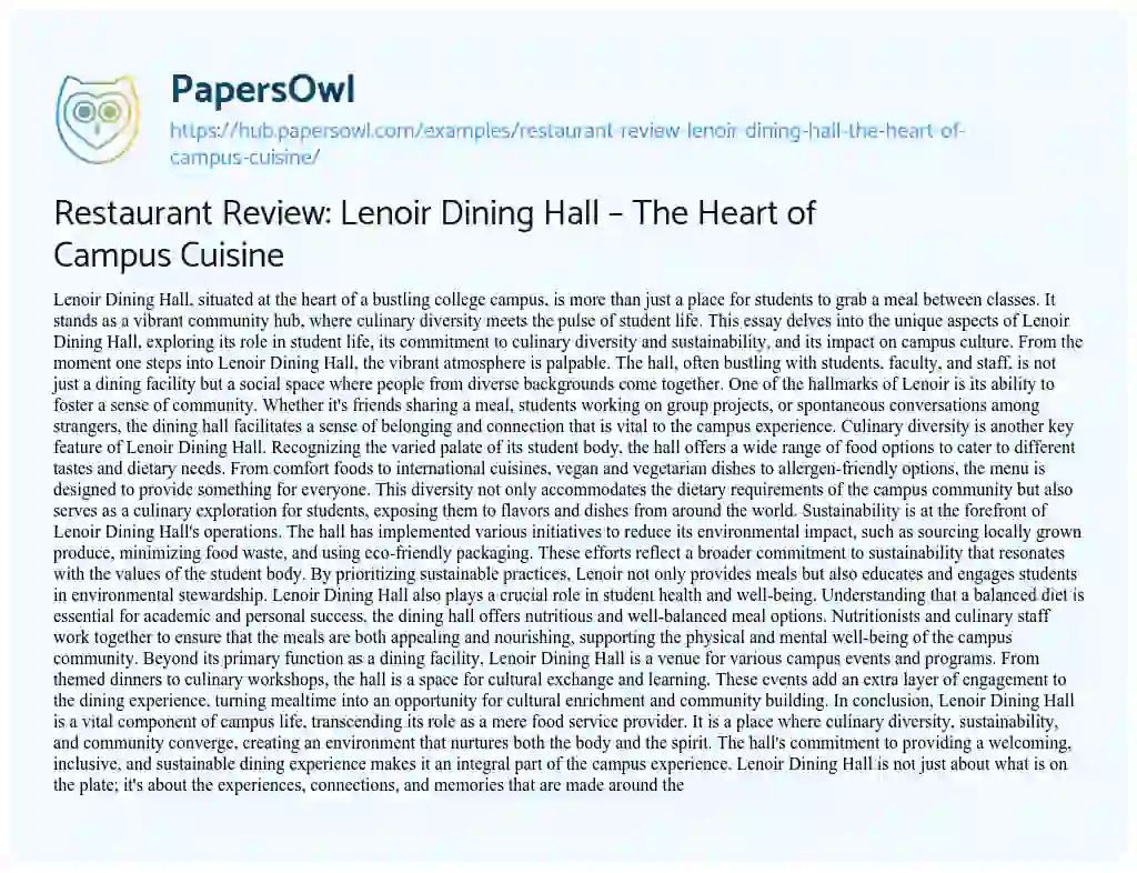 Essay on Restaurant Review: Lenoir Dining Hall – The Heart of Campus Cuisine