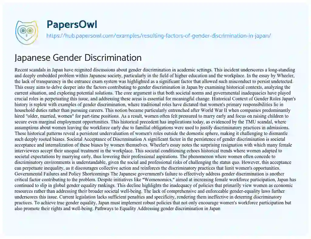 Essay on Japanese Gender Discrimination