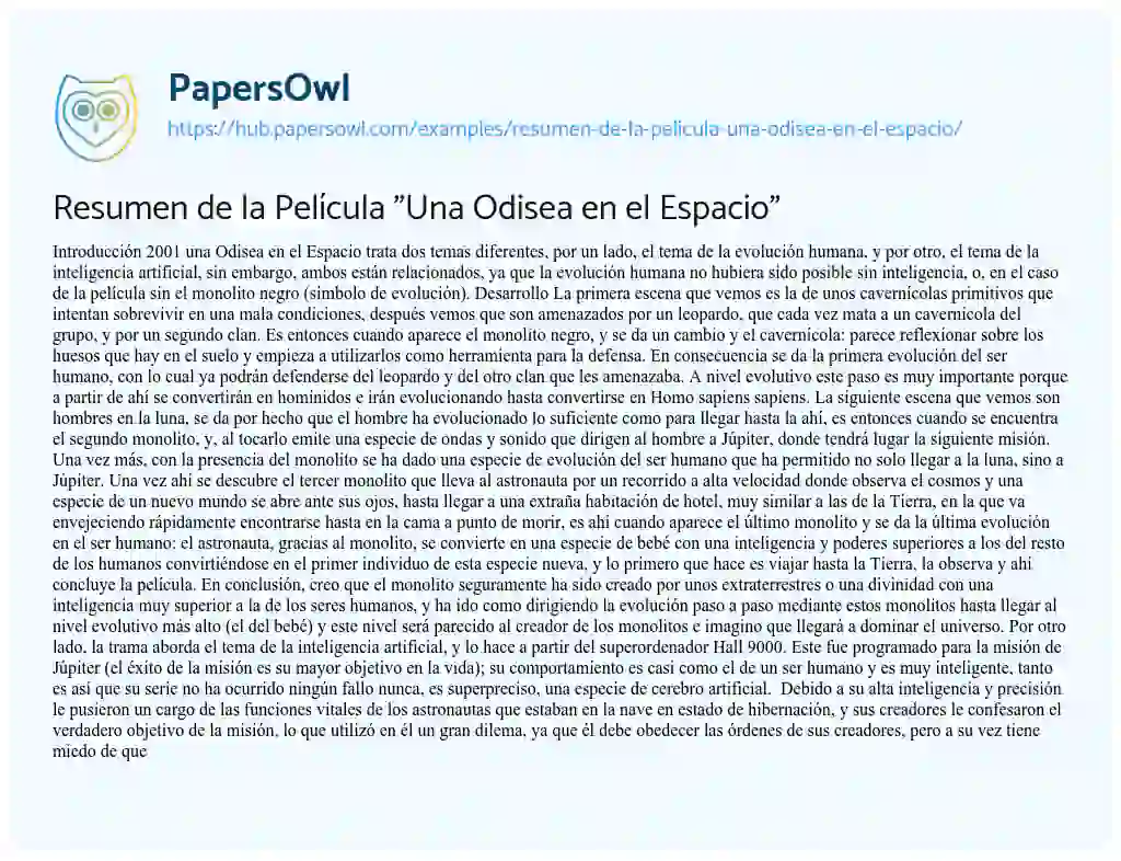 Essay on Resumen de la Película “Una Odisea en el Espacio”