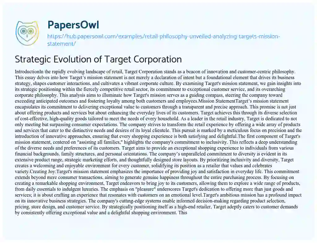 Essay on Strategic Evolution of Target Corporation