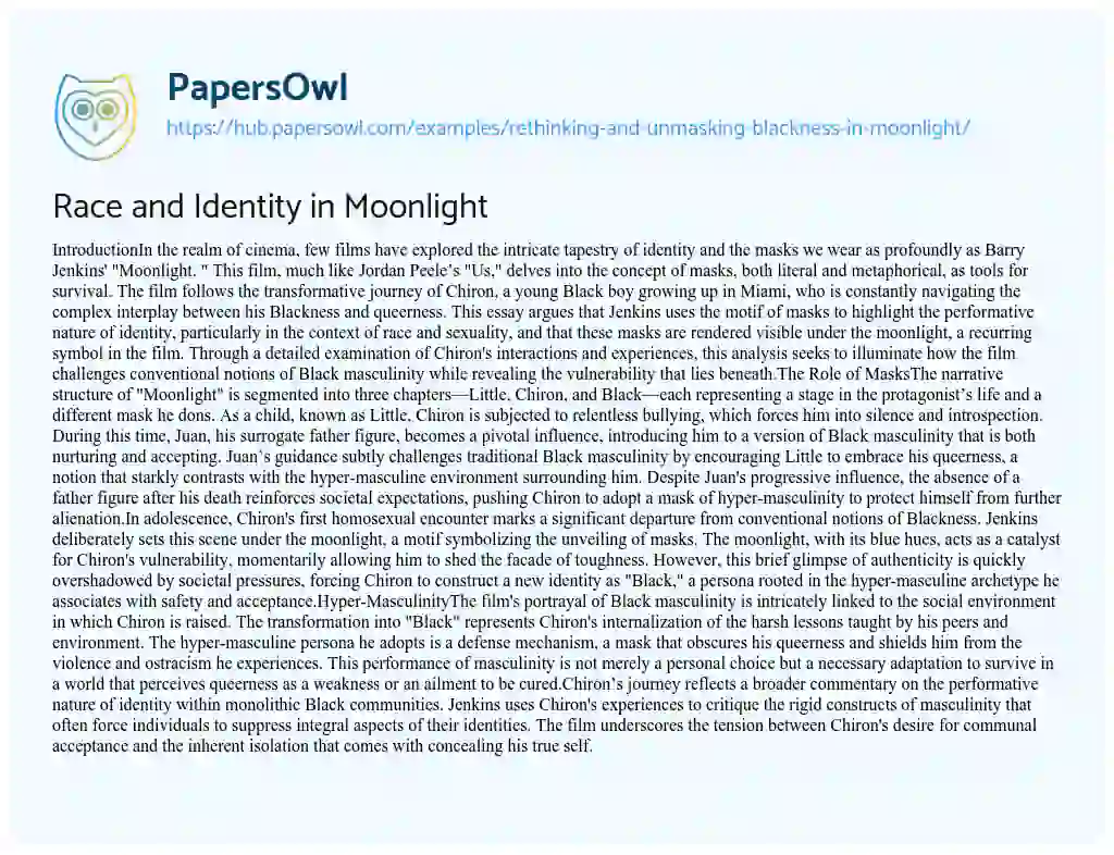 Essay on Race and Identity in Moonlight