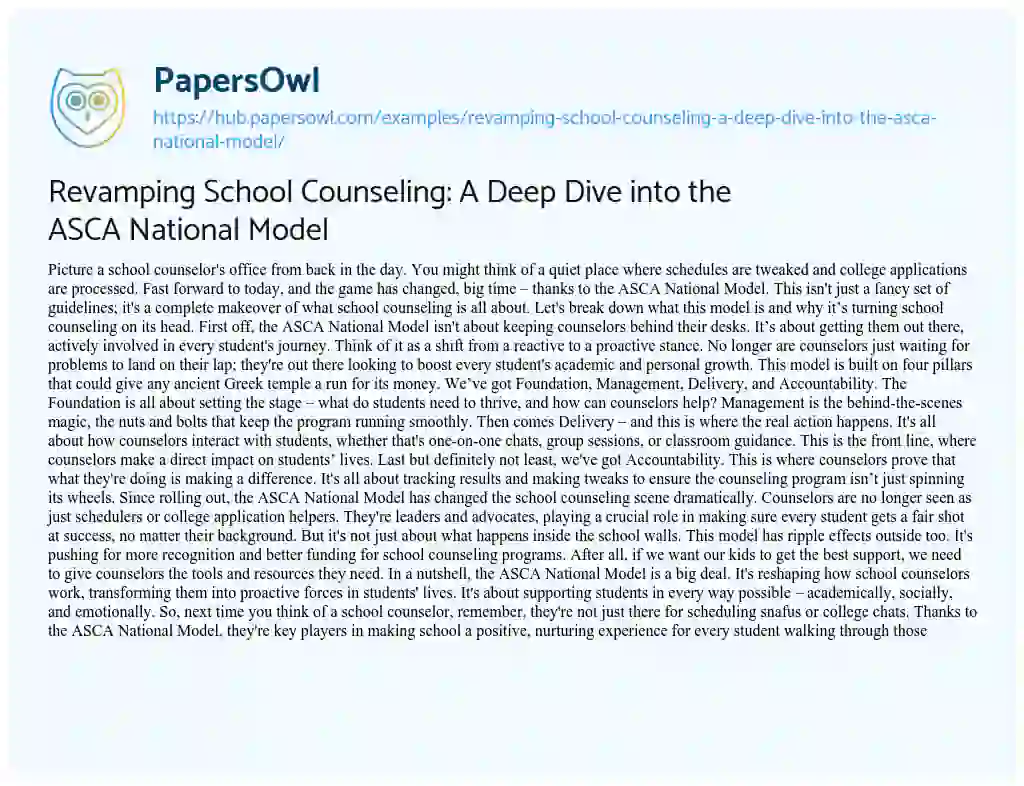 Essay on Revamping School Counseling: A Deep Dive into the ASCA National Model