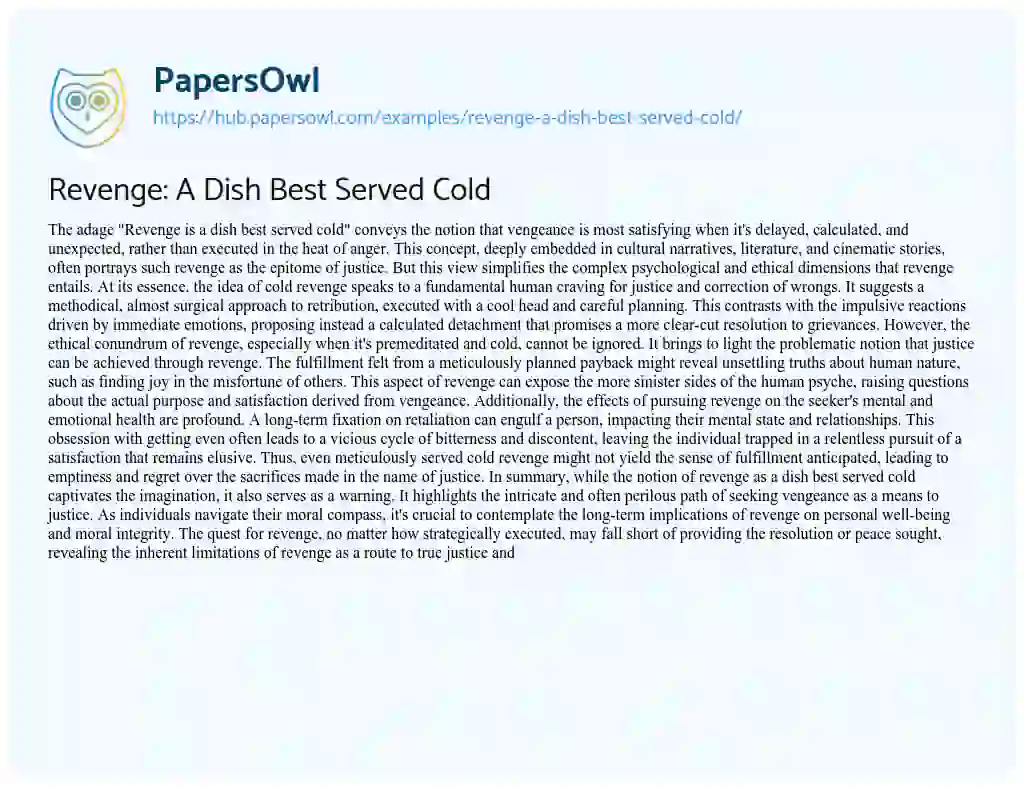 Essay on Revenge: A Dish Best Served Cold