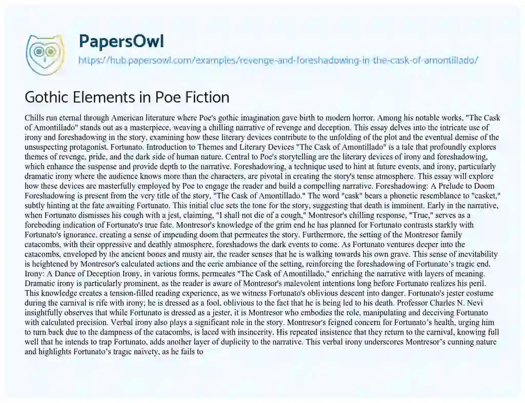 Essay on Gothic Elements in Poe Fiction
