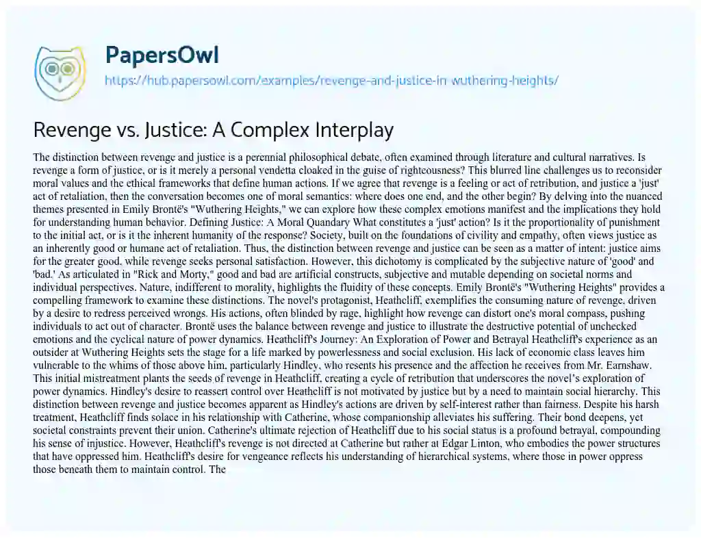 Essay on Revenge vs. Justice: A Complex Interplay