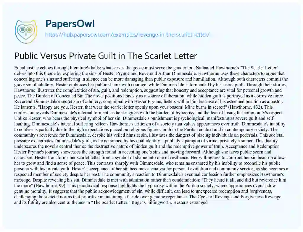 Essay on Public Versus Private Guilt in The Scarlet Letter