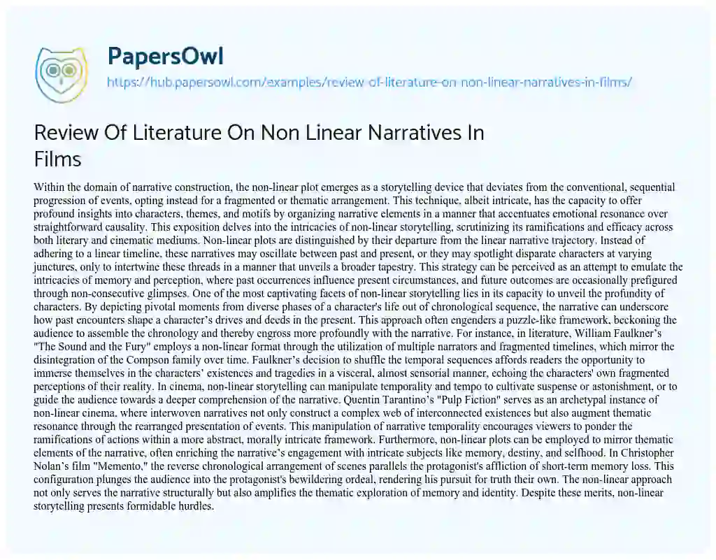 Essay on Review Of Literature On Non Linear Narratives In Films
