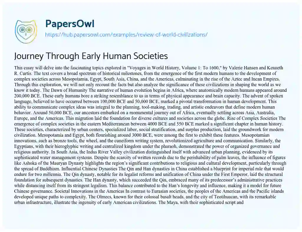 Essay on Journey Through Early Human Societies