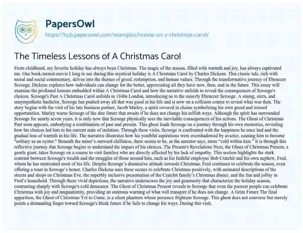 Essay on The Timeless Lessons of A Christmas Carol