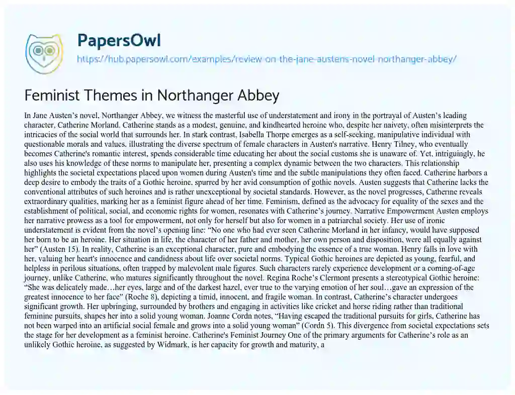 Essay on Feminist Themes in Northanger Abbey