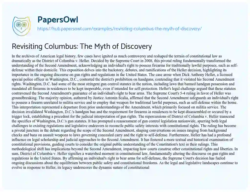 Essay on Revisiting Columbus: The Myth of Discovery