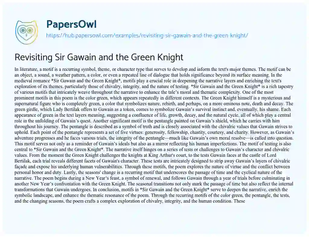 Essay on Revisiting Sir Gawain and the Green Knight