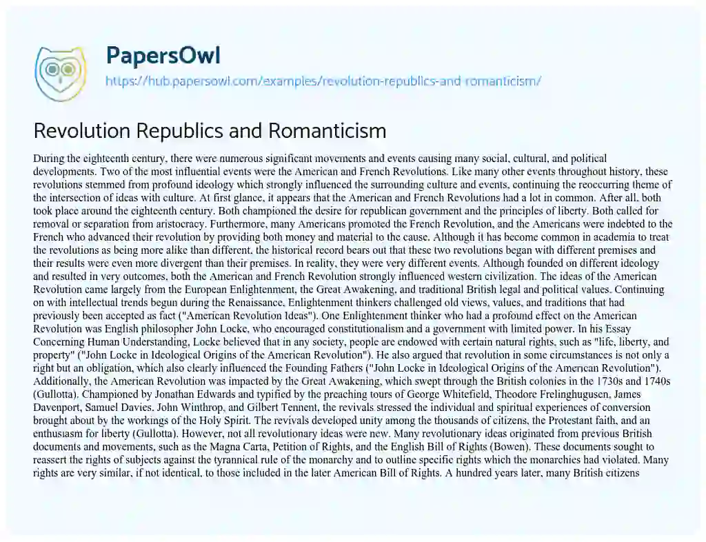 Essay on Revolution Republics and Romanticism