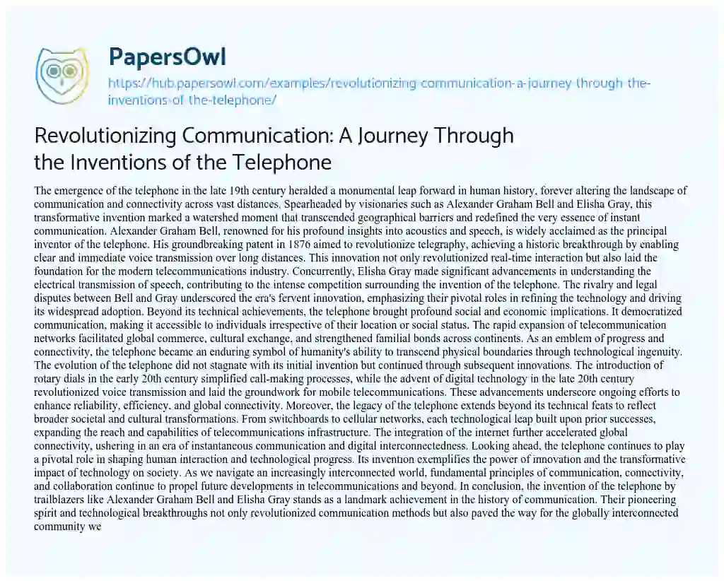 Essay on Revolutionizing Communication: A Journey Through the Inventions of the Telephone