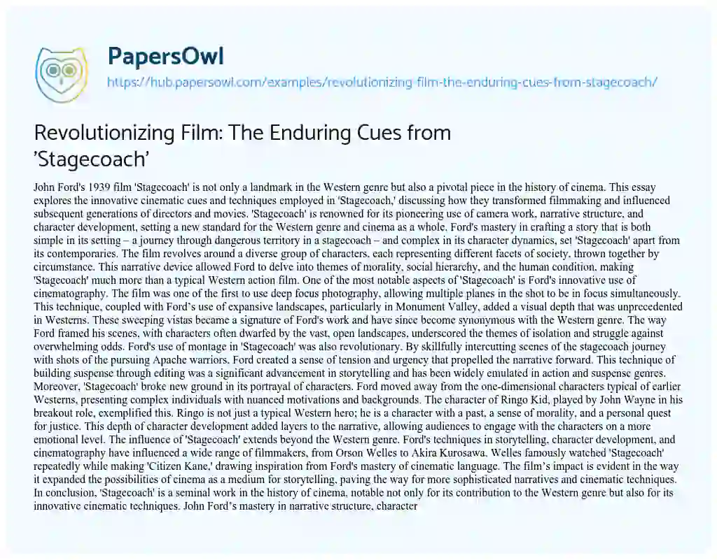 Essay on Revolutionizing Film: The Enduring Cues from ‘Stagecoach’