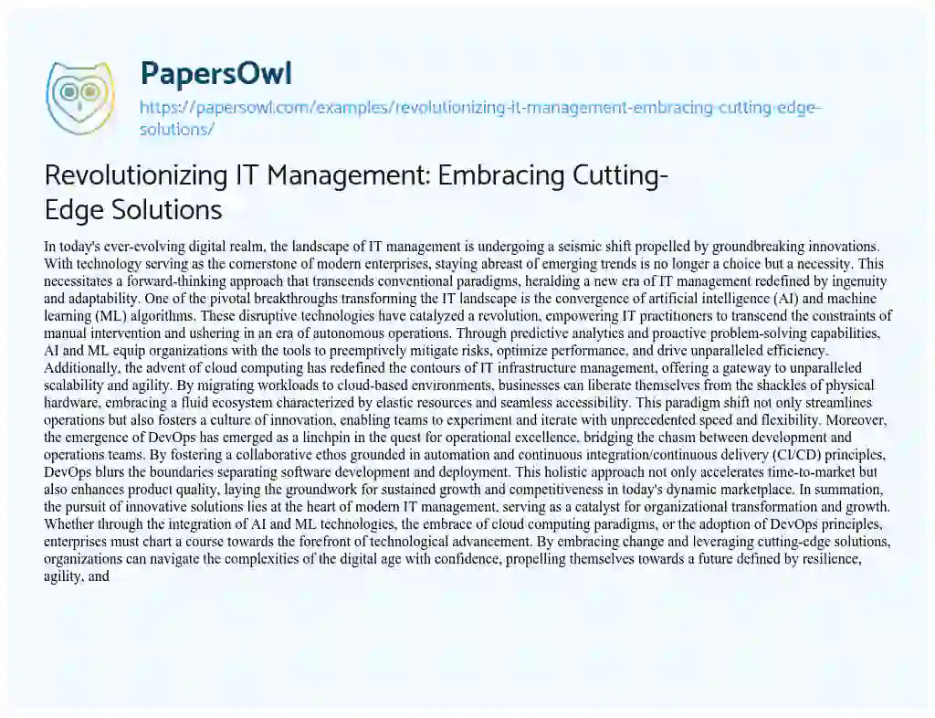 Essay on Revolutionizing IT Management: Embracing Cutting-Edge Solutions