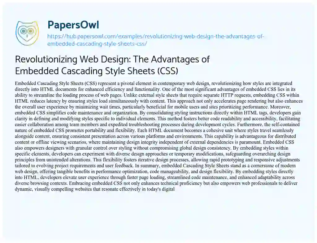 Essay on Revolutionizing Web Design: The Advantages of Embedded Cascading Style Sheets (CSS)