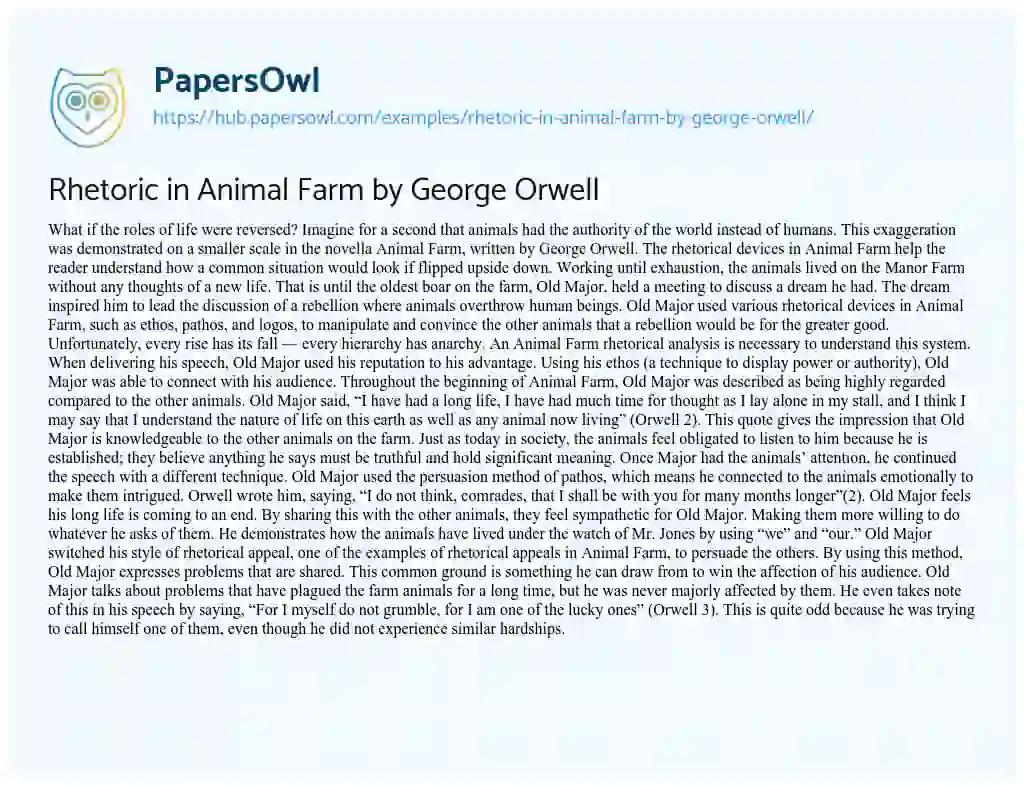 Essay on Rhetoric in Animal Farm by George Orwell