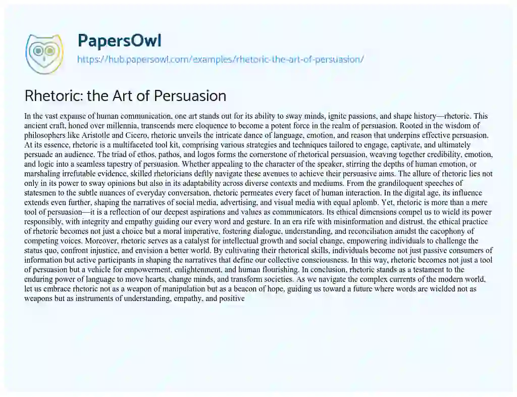 Essay on Rhetoric: the Art of Persuasion