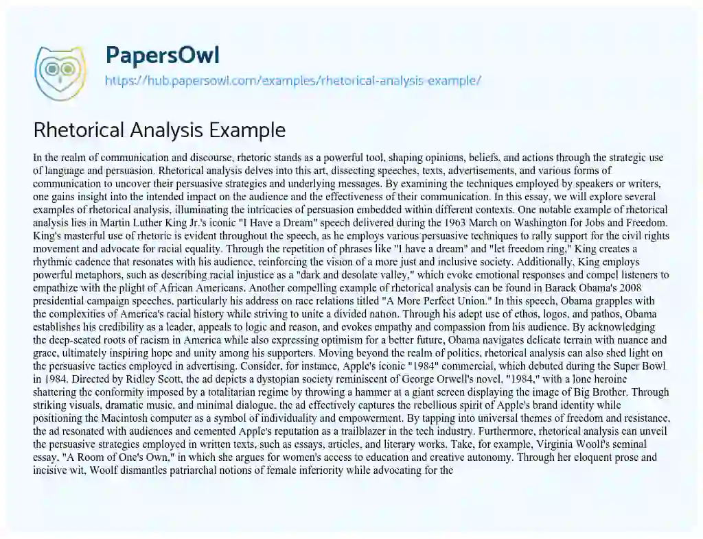 Essay on Rhetorical Analysis Example