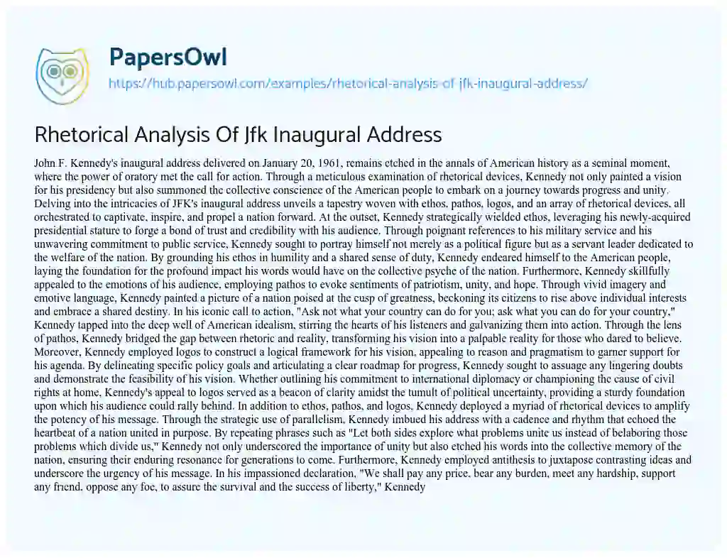 Essay on Rhetorical Analysis Of Jfk Inaugural Address