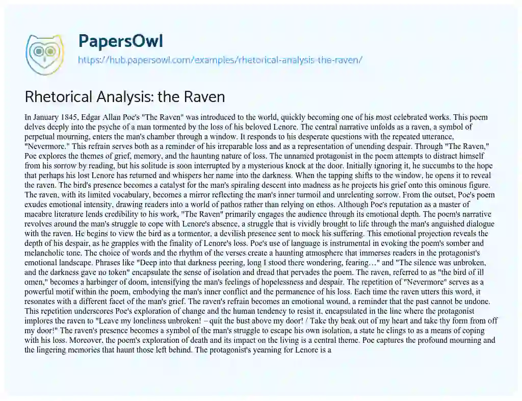 Essay on Rhetorical Analysis: the Raven