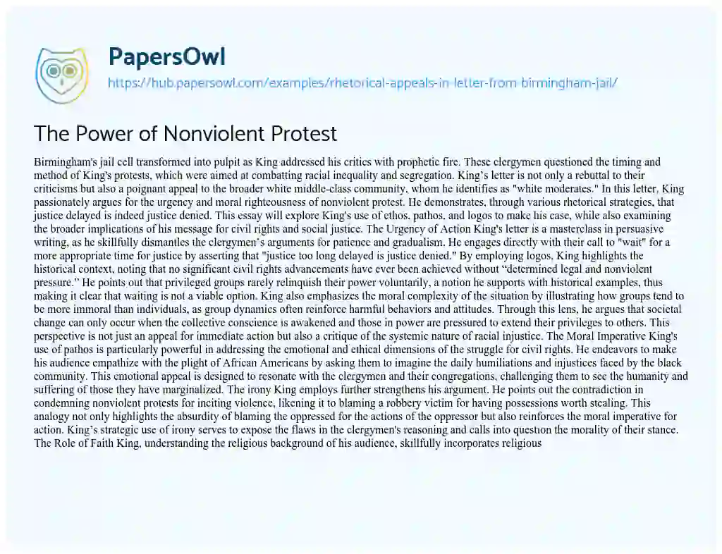 Essay on The Power of Nonviolent Protest