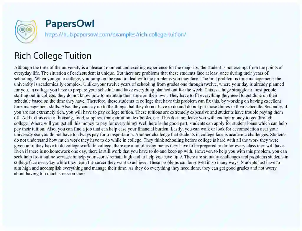 Essay on Rich College Tuition