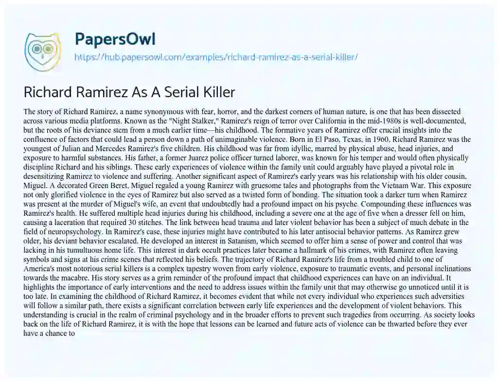 Essay on Richard Ramirez As A Serial Killer