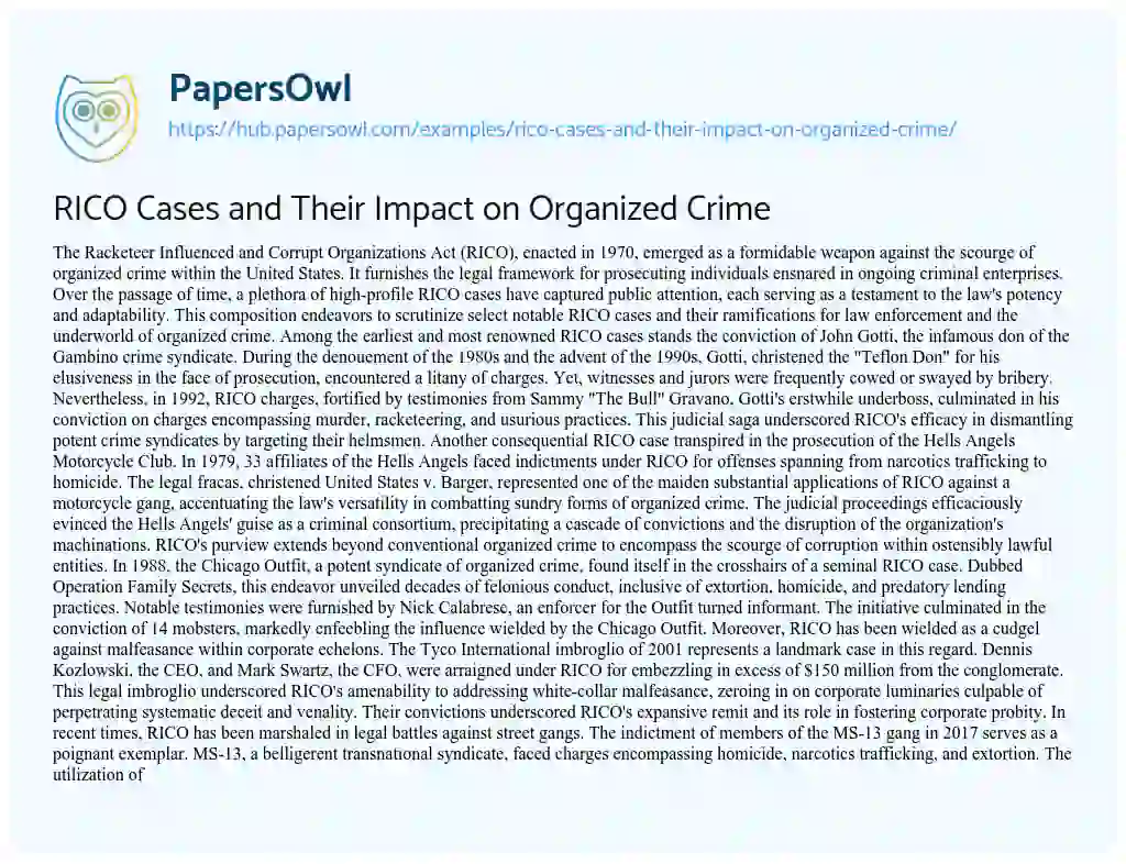 Essay on RICO Cases and Their Impact on Organized Crime