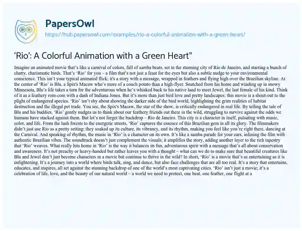 Essay on ‘Rio’: A Colorful Animation with a Green Heart”
