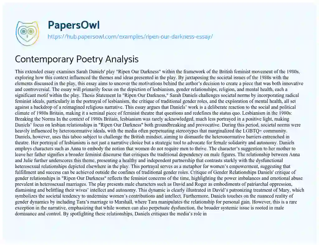Essay on Contemporary Poetry Analysis