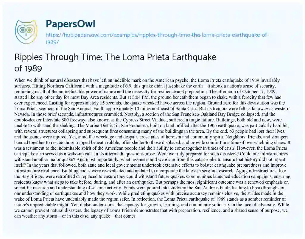 Essay on Ripples Through Time: The Loma Prieta Earthquake of 1989