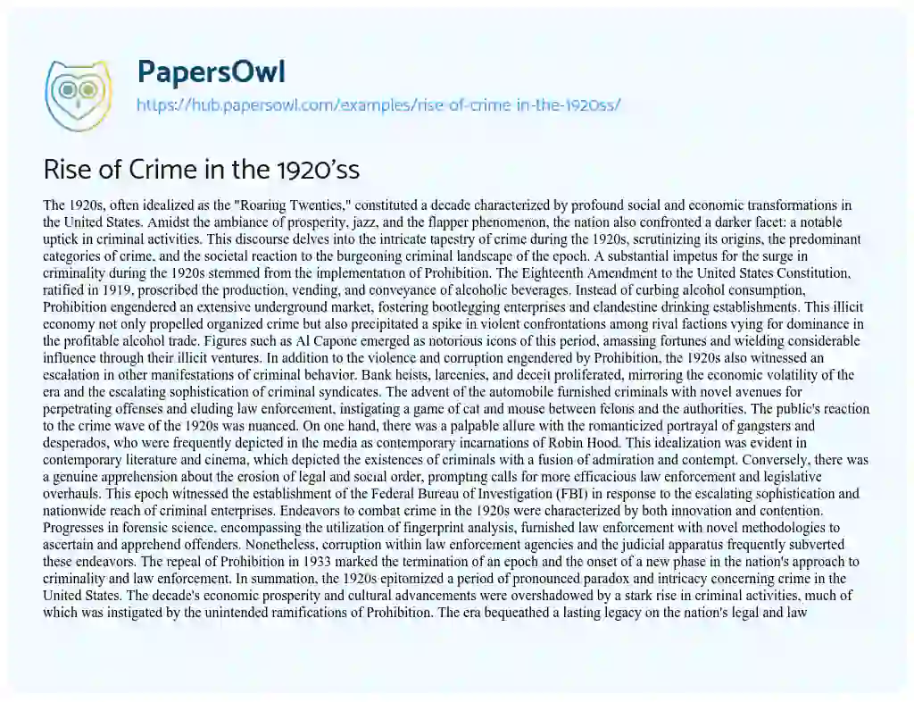 Essay on Rise of Crime in the 1920’ss