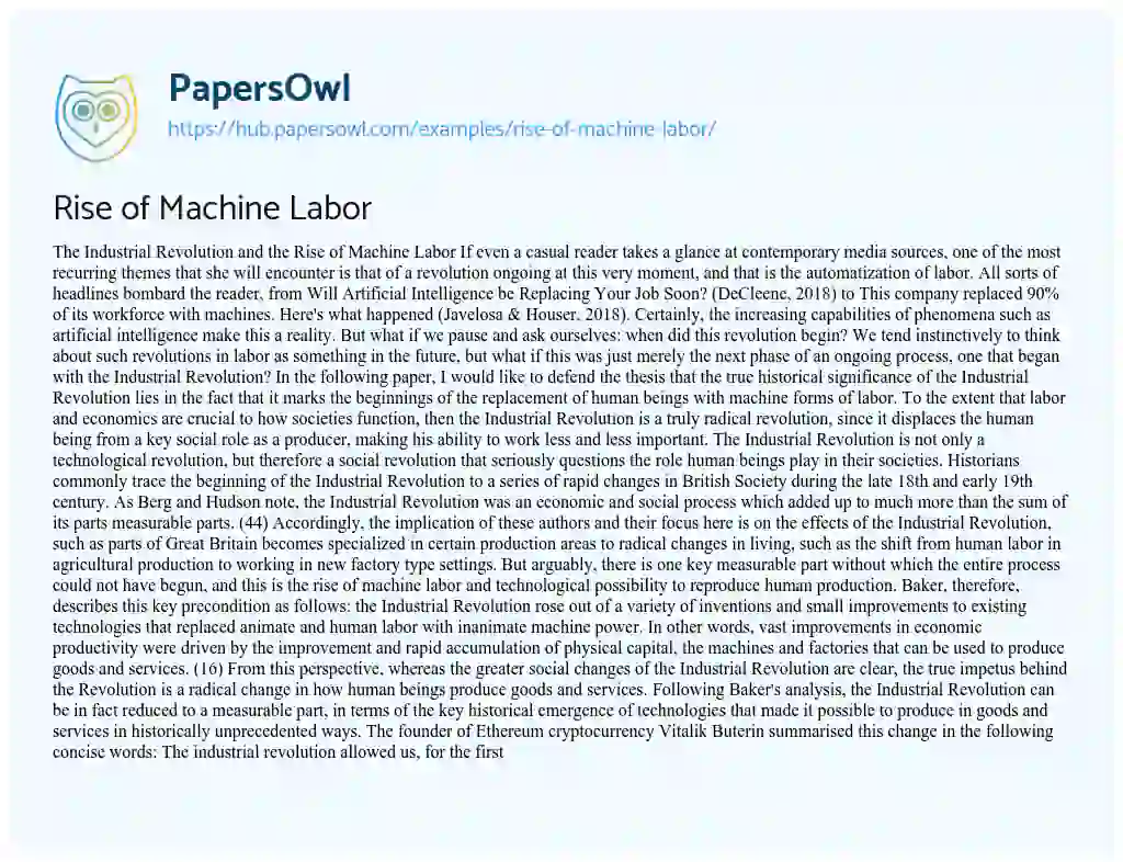 Essay on Rise of Machine Labor
