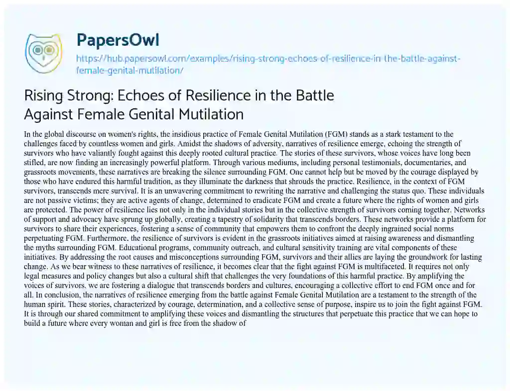 Essay on Rising Strong: Echoes of Resilience in the Battle Against Female Genital Mutilation