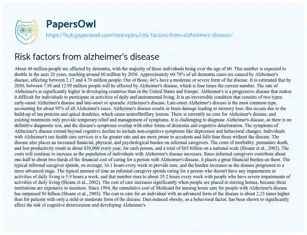 Essay on Risk factors from alzheimer’s disease