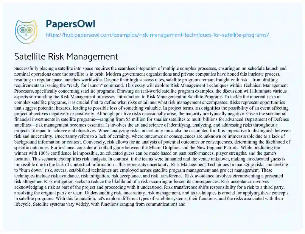 Essay on Satellite Risk Management