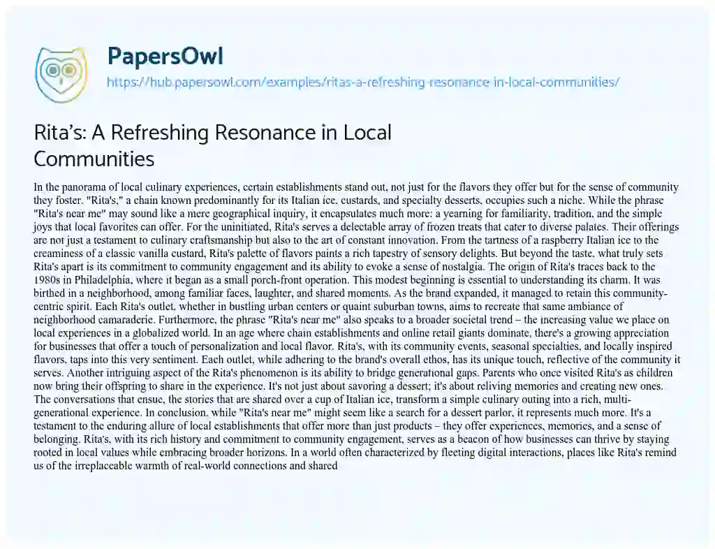 Essay on Rita’s: A Refreshing Resonance in Local Communities