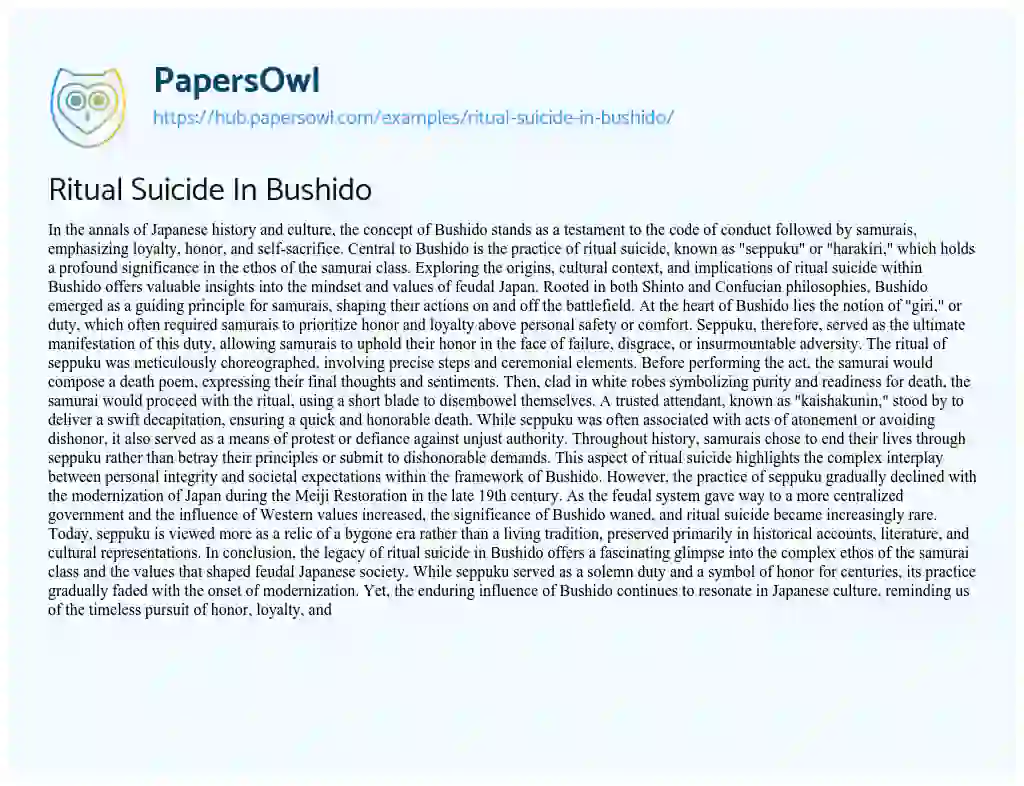 Essay on Ritual Suicide In Bushido