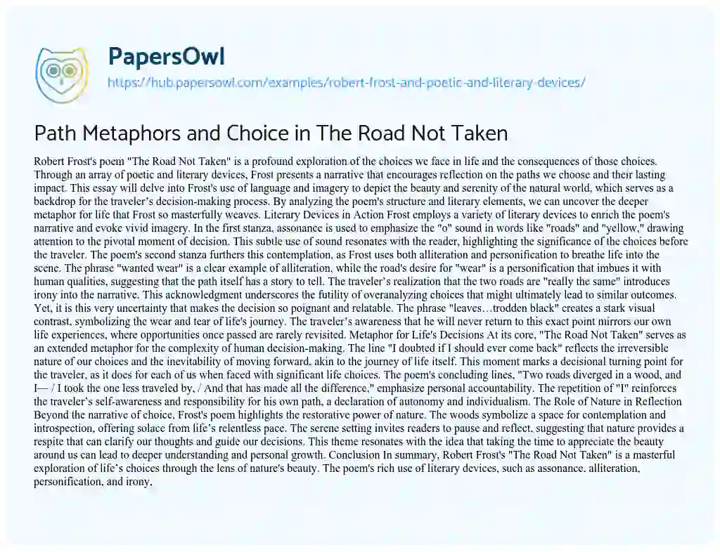 Essay on Path Metaphors and Choice in The Road Not Taken