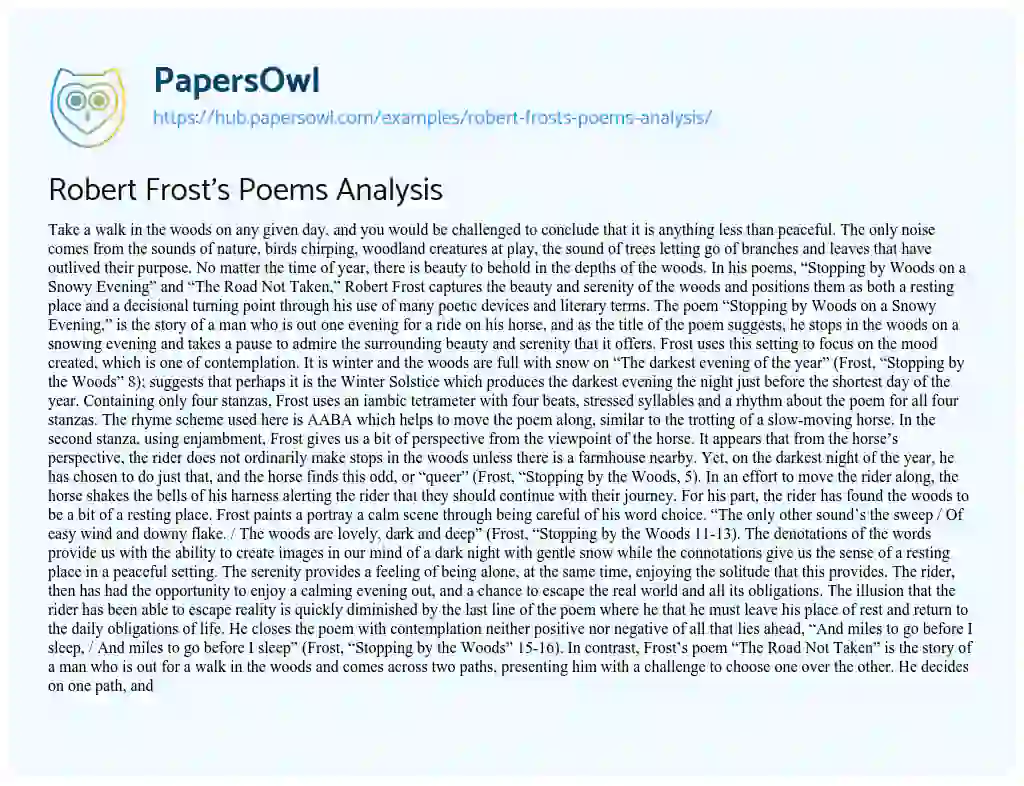 Essay on Robert Frost’s Poems Analysis