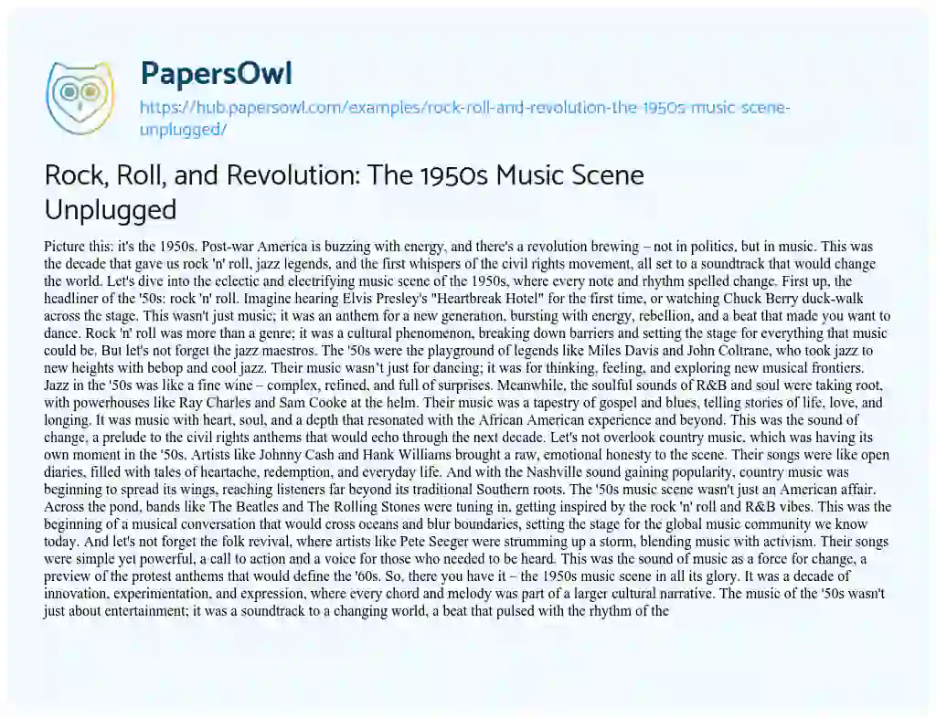 Essay on Rock, Roll, and Revolution: The 1950s Music Scene Unplugged