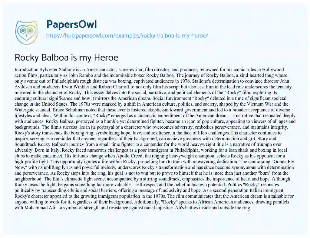 Essay on Rocky Balboa is my Heroe