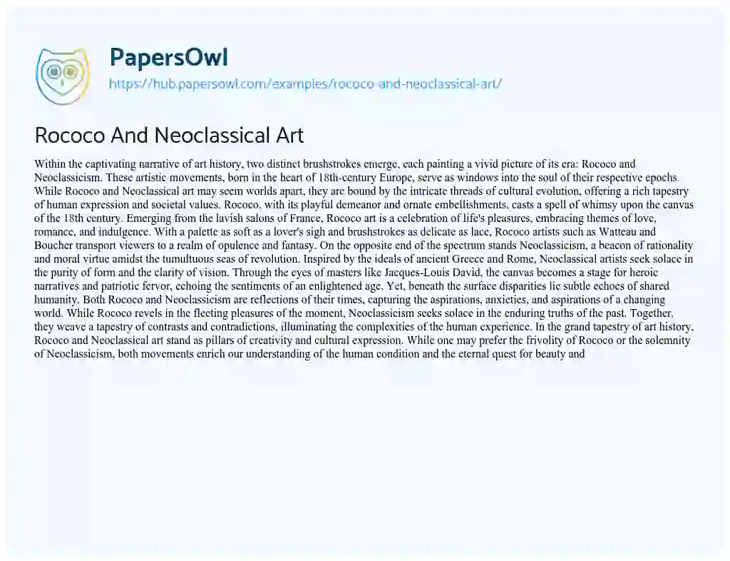 Essay on Rococo And Neoclassical Art