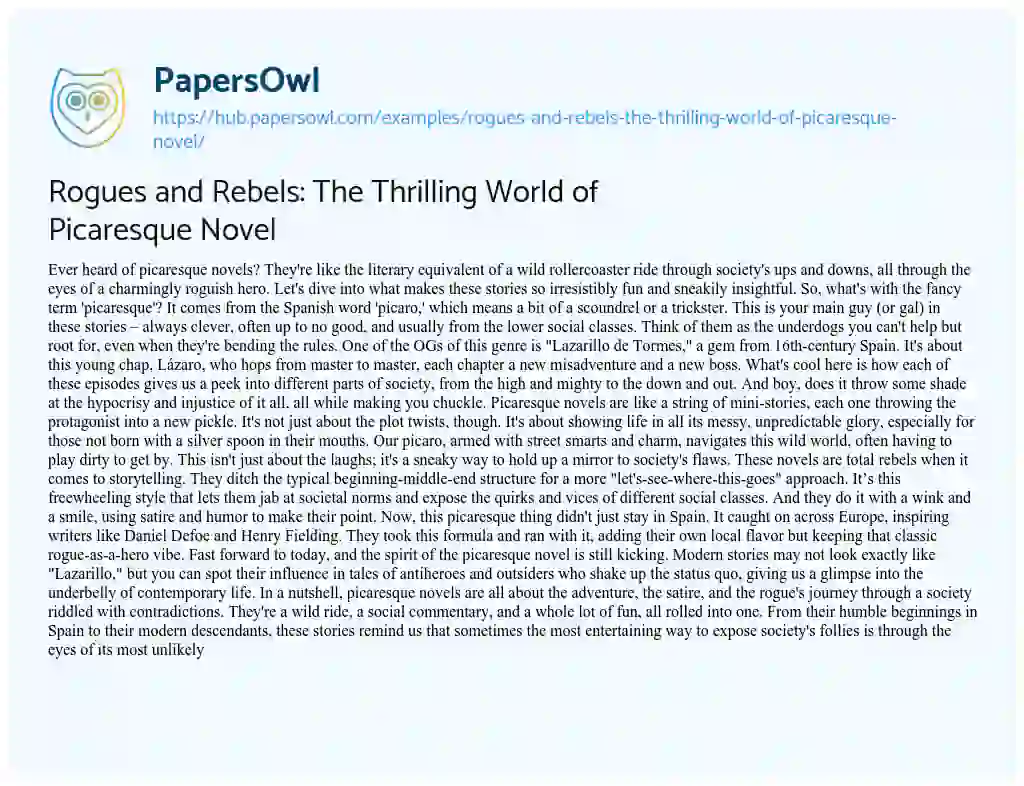 Essay on Rogues and Rebels: The Thrilling World of Picaresque Novel