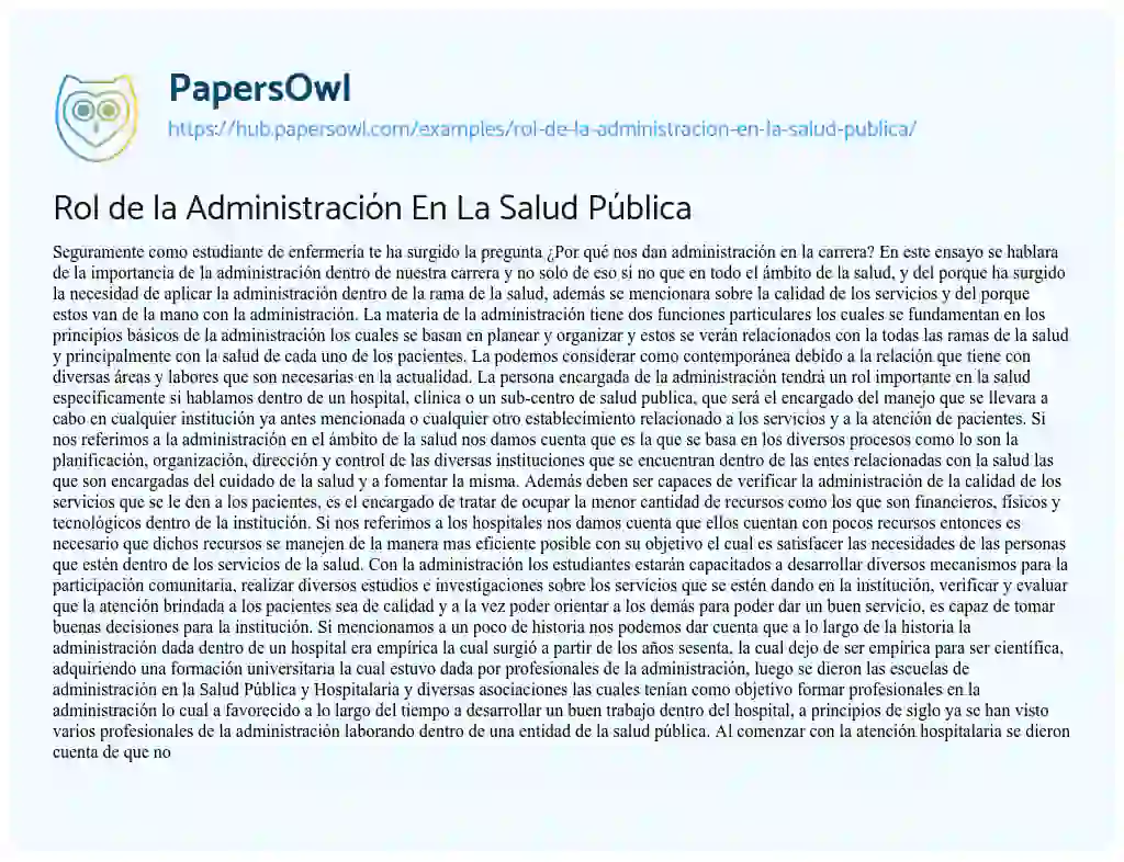 Essay on Rol de la Administración En La Salud Pública