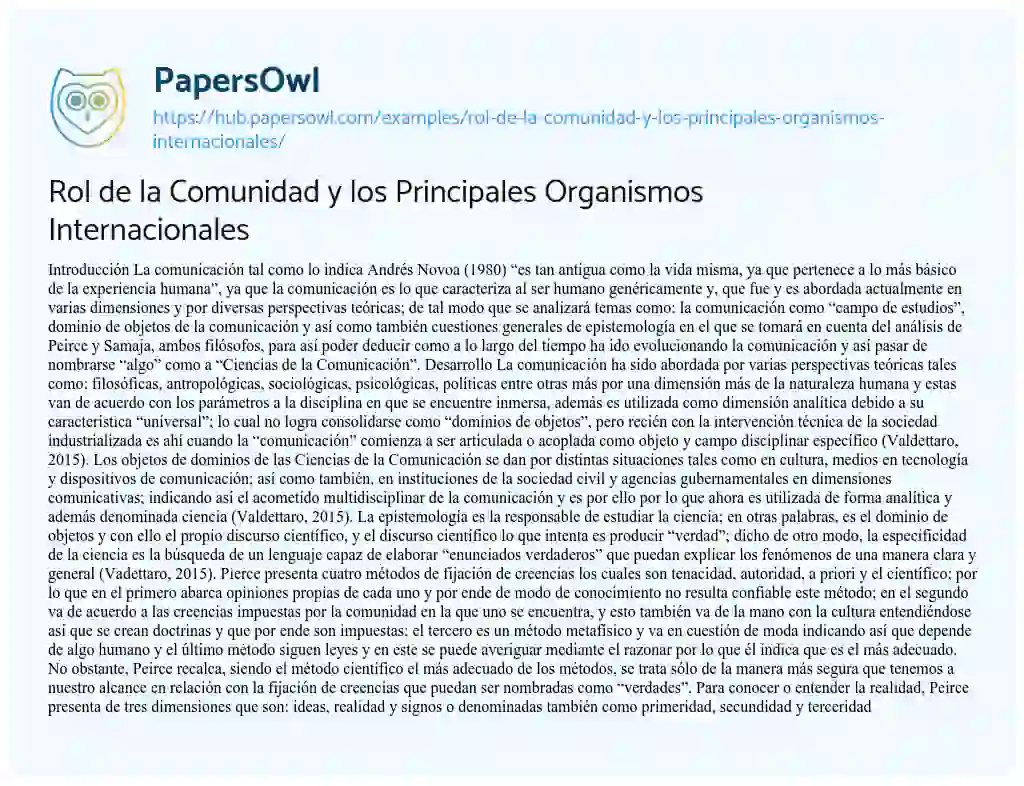 Essay on Rol de la Comunidad y los Principales Organismos Internacionales
