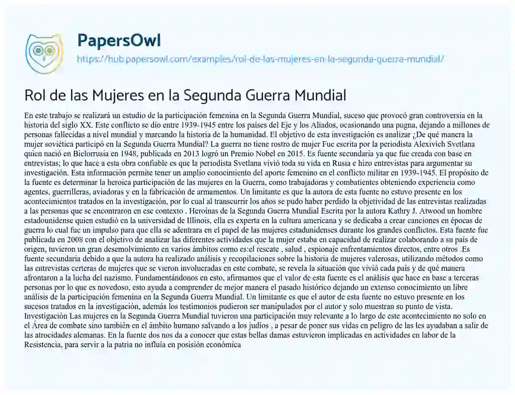 Essay on Rol de las Mujeres en la Segunda Guerra Mundial