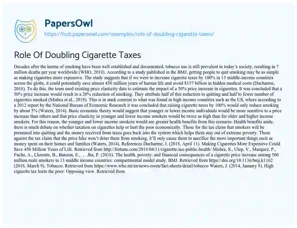 Essay on Role Of Doubling Cigarette Taxes
